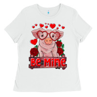White be mine valentine's day baby pig Ladies Tee - RanaPortraitStore