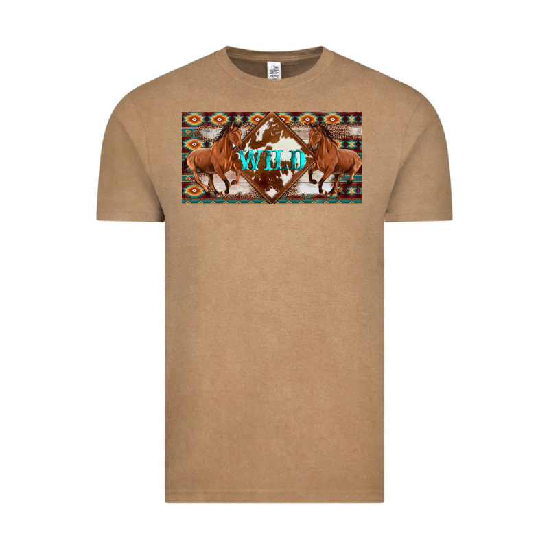 Aztec Horses And Wild With Cowhide License Plate Template Vintage Tee by Artiststas | Teevron