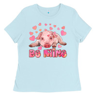 Baby Blue be mine baby pig Ladies Tee - RanaPortraitStore