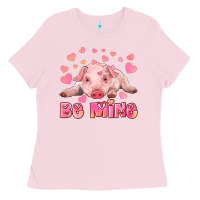 Bubblegum Pink be mine baby pig Ladies Tee - RanaPortraitStore