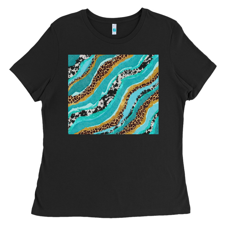 Turquoise Brushstrokes With Leopard And Cowhide Ladies Tee by RanaPortraitStore | Teevron