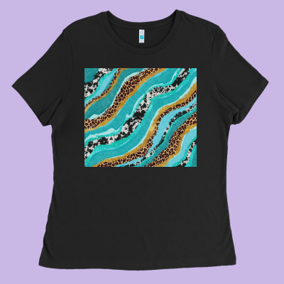 Turquoise Brushstrokes With Leopard And Cowhide Ladies Tee Designed By Ranaportraitstore