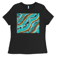 Black turquoise brushstrokes with leopard and cowhide Ladies Tee - RanaPortraitStore