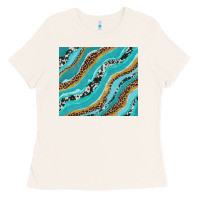 Bone turquoise brushstrokes with leopard and cowhide Ladies Tee - RanaPortraitStore