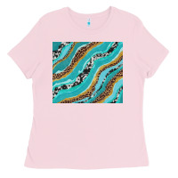 Bubblegum Pink turquoise brushstrokes with leopard and cowhide Ladies Tee - RanaPortraitStore