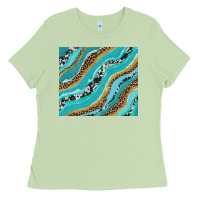 Matcha turquoise brushstrokes with leopard and cowhide Ladies Tee - RanaPortraitStore