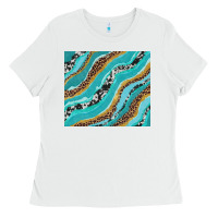 White turquoise brushstrokes with leopard and cowhide Ladies Tee - RanaPortraitStore