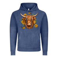 Vintage Denim sunflowers long haired cow Vintage Hoodie - Jasminsmagicworld