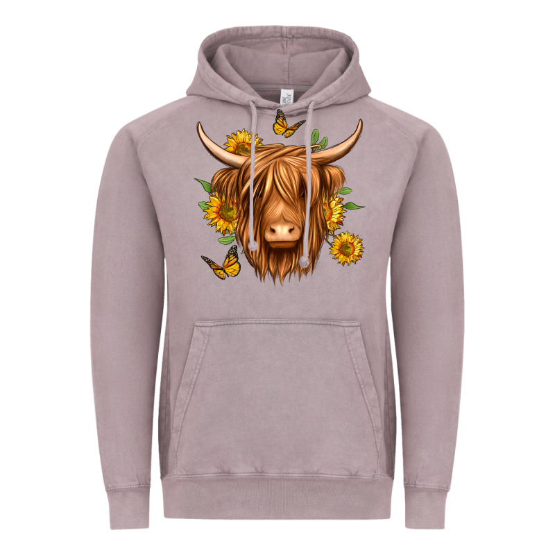 Sunflowers Long Haired Cow Vintage Hoodie by Jasminsmagicworld | Teevron