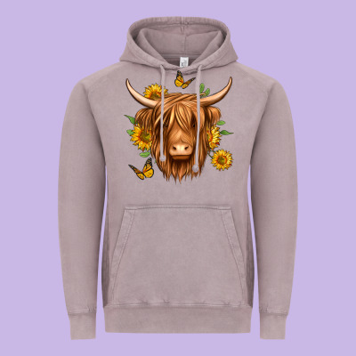 Sunflowers Long Haired Cow Vintage Hoodie Designed By Jasminsmagicworld