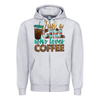 Heather Grey just a girl who loves coffee Zipper Hoodie - BundleAndBundleShop