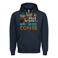 Navy just a girl who loves coffee Zipper Hoodie - BundleAndBundleShop