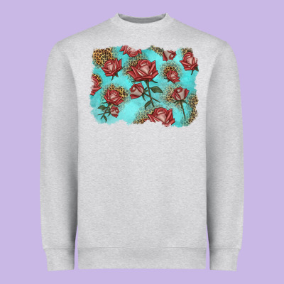 Red Roses With Leopard Background Heavyweight Sweatshirt Designed By Lillyallendesigns