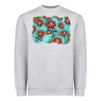 Heather Grey red roses with leopard background Heavyweight Sweatshirt - LillyAllenDesigns