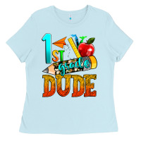 Baby Blue 1st grade dude Ladies Tee - texasbilliewilder