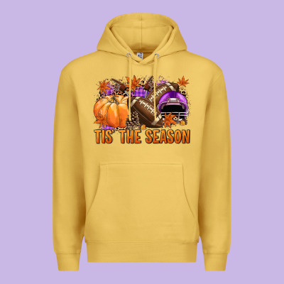 Tis' The Season Football Purple Helmet Premium Hoodie Designed By Nancycooperartshop