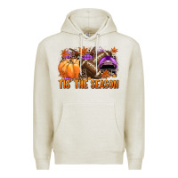 Oatmeal Heather Tis' the season Football purple helmet Premium Hoodie - NancyCooperArtShop