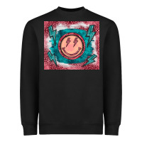 Black western lightning bolt smiling face turquoise Heavyweight Sweatshirt - BarkalooDesign