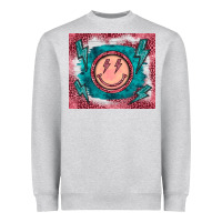 Heather Grey western lightning bolt smiling face turquoise Heavyweight Sweatshirt - BarkalooDesign