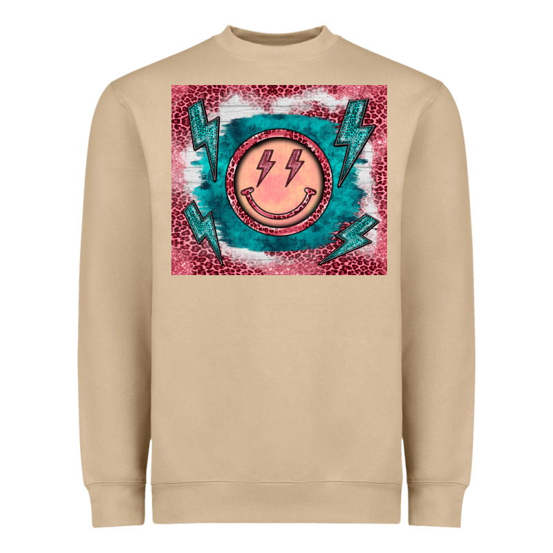Western Lightning Bolt Smiling Face Turquoise Heavyweight Sweatshirt by BarkalooDesign | Teevron