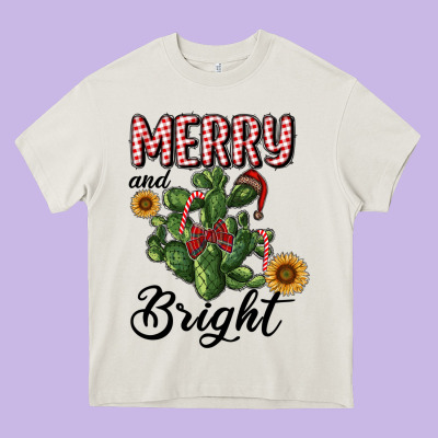 Merry And Bright With Cactus Heavy Core Tee Designed By Ranaportraitstore