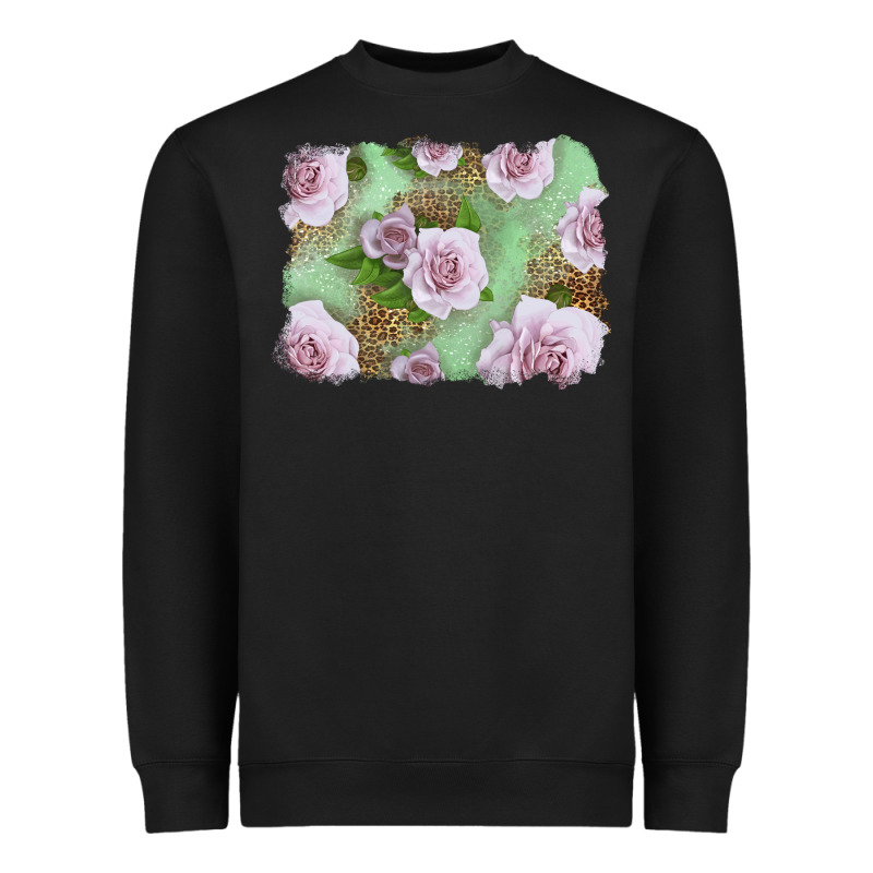 Pink Roses With Leopard Background Heavyweight Sweatshirt by LillyAllenDesigns | Teevron