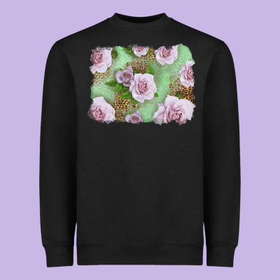 Pink Roses With Leopard Background Heavyweight Sweatshirt Designed By Lillyallendesigns