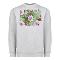 Heather Grey pink roses with leopard background Heavyweight Sweatshirt - LillyAllenDesigns