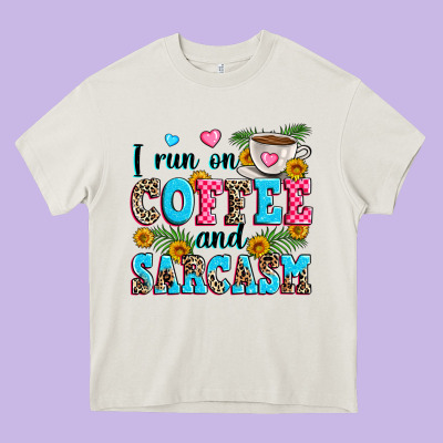 I Run On Coffee And Sarcasm Heavy Core Tee Designed By Zillion Design Studio