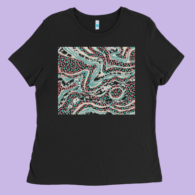 Pink And Turquoise Cowhide And Leopard Ladies Tee Designed By Ranaportraitstore