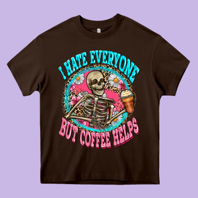 I Hate Everyone But Coffee Helps Heavy Core Tee Designed By Zillion Design Studio