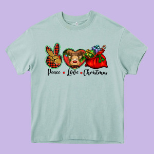 Peace Love Christmas Heavy Core Tee Designed By Barkaloodesign