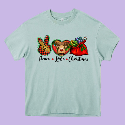 Peace Love Christmas Heavy Core Tee Designed By Barkaloodesign