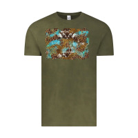 Vintage Olive western leopards and turquoise with cowhide background Vintage Tee - Artiststas