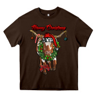 Chocolate Brown merry christmas longhorn cow Heavy Core Tee - RanaPortraitStore