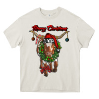 Cream merry christmas longhorn cow Heavy Core Tee - RanaPortraitStore