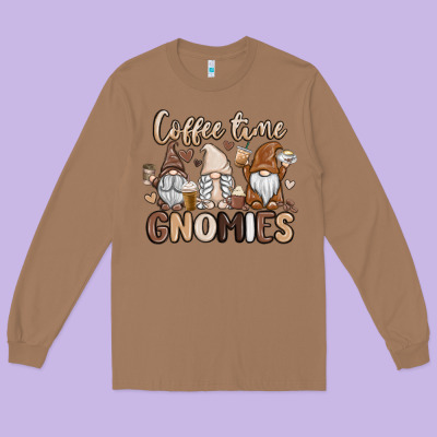 Coffee Time Gnomies Long Sleeve Tee Designed By Maliassmallbusiness