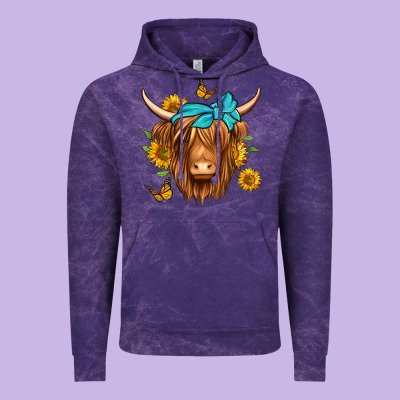 Sunflower Long Haired Cow Vintage Hoodie Designed By Jasminsmagicworld
