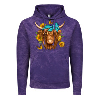 Cloud Purple sunflower long haired cow Vintage Hoodie - Jasminsmagicworld