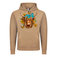 Vintage Coffee sunflower long haired cow Vintage Hoodie - Jasminsmagicworld