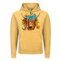 Vintage Mustard sunflower long haired cow Vintage Hoodie - Jasminsmagicworld