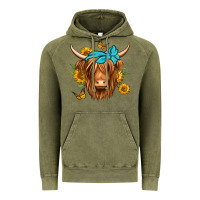 Vintage Olive sunflower long haired cow Vintage Hoodie - Jasminsmagicworld