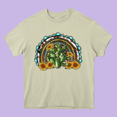 Western Rainbow With Cactus Heavy Core Tee Designed By Ranaportraitstore
