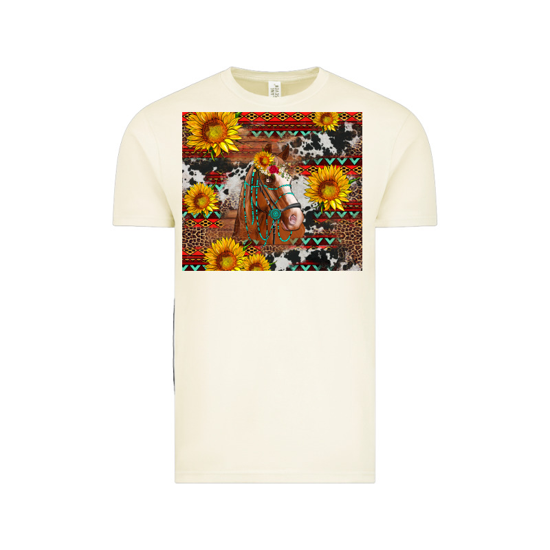 Western Horse With Sunflowers And Aztec Leopard Cowhide Vintage Tee by Artiststas | Teevron