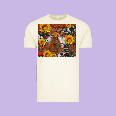 Western Horse With Sunflowers And Aztec Leopard Cowhide Vintage Tee Designed By Artiststas