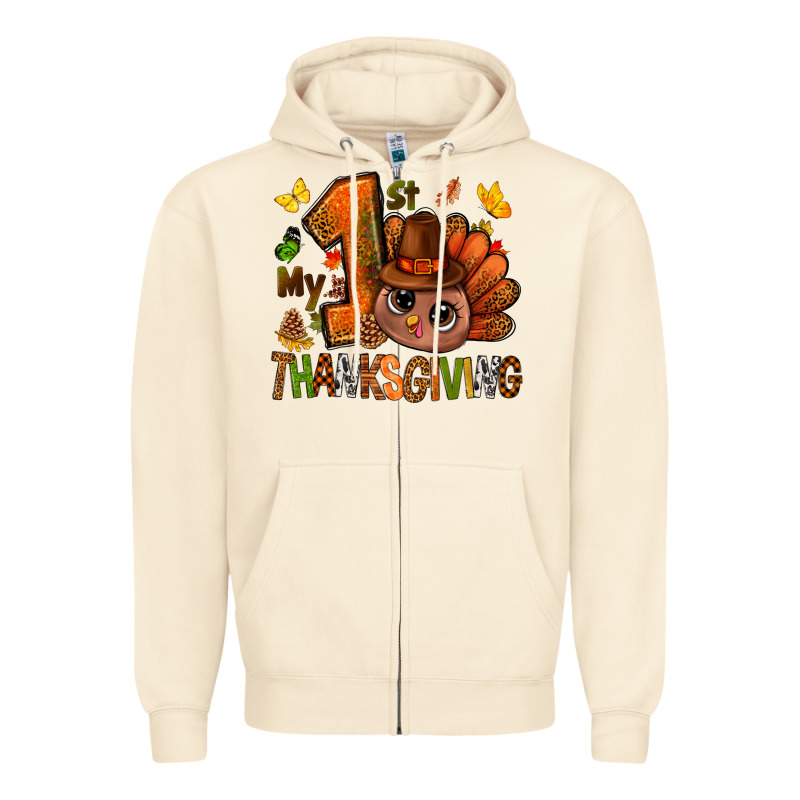 My First Thanksgiving With Turkey Bbs Zipper Hoodie by BundleAndBundleShop | Teevron