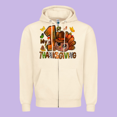 My First Thanksgiving With Turkey Bbs Zipper Hoodie Designed By Bundleandbundleshop