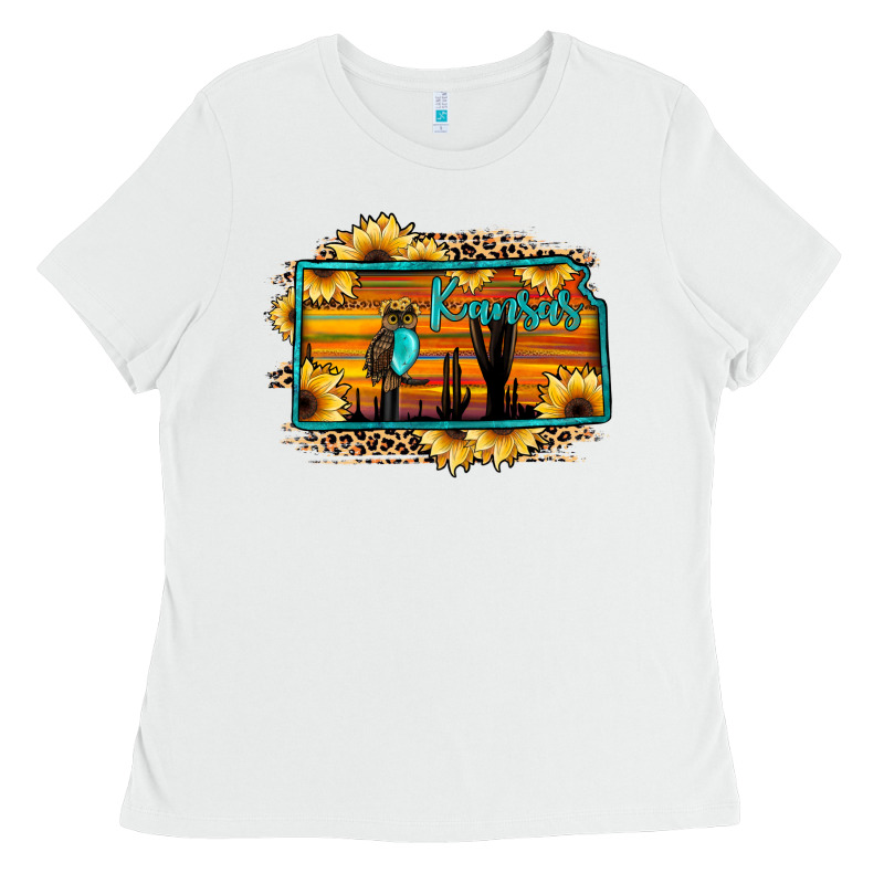 Kansas Owl Sunset Sunflower Map Ladies Tee by JahusDesignShop | Teevron
