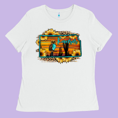 Kansas Owl Sunset Sunflower Map Ladies Tee Designed By Jahusdesignshop