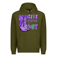 Army Green Give Cancer the boot purple ribbon Premium Hoodie - NancyCooperArtShop